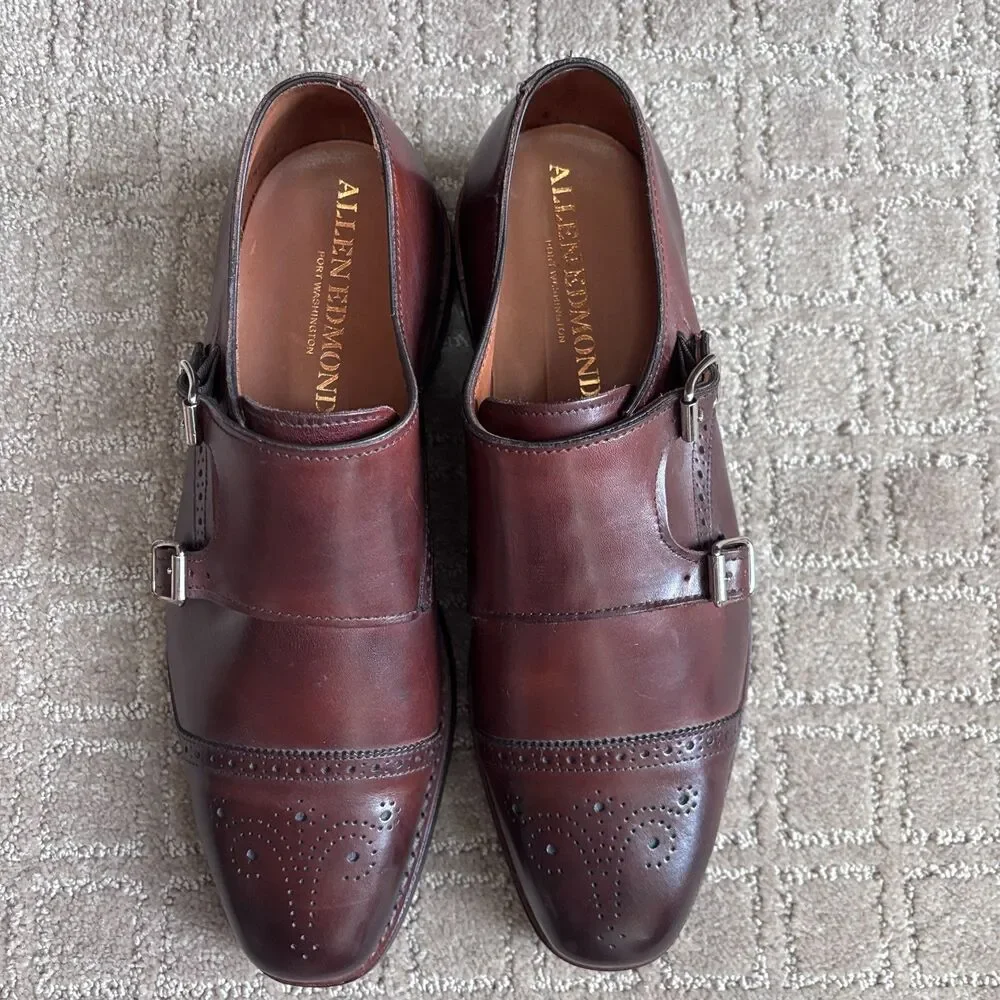 Allen Edmonds St. John's Double Monk Strap Dress Shoes Men 9.5D Brown Leather